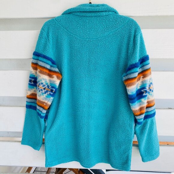 Southern Fried Chics Turquoise Aztec Print Sherpa Pullover Women's Medium - Picture 6 of 11